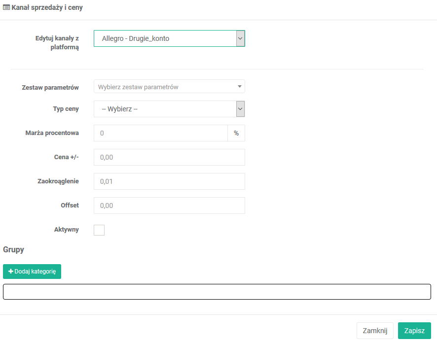 Edycja kanału sprzedaży w V1