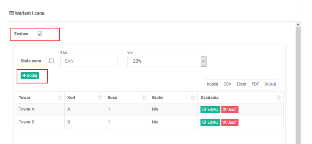 Oferta jako zestaw - konfiguracja