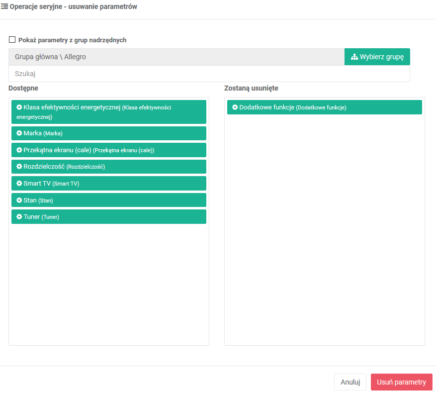 Usuwanie parametrów w V1