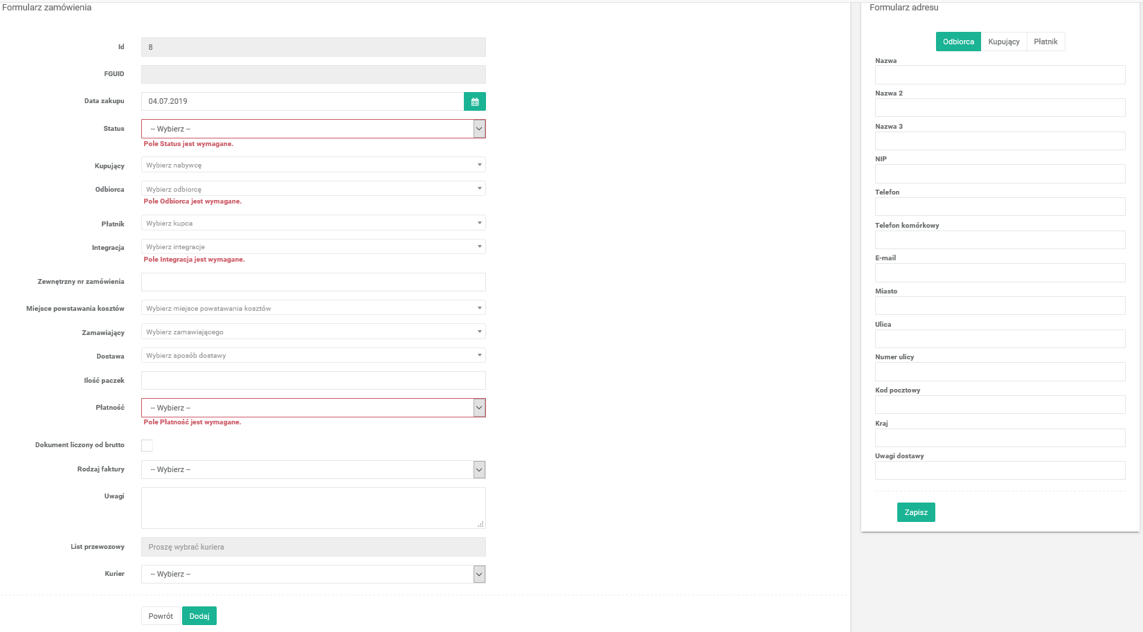 Ręczne dodawanie zamówienia w xSale V1