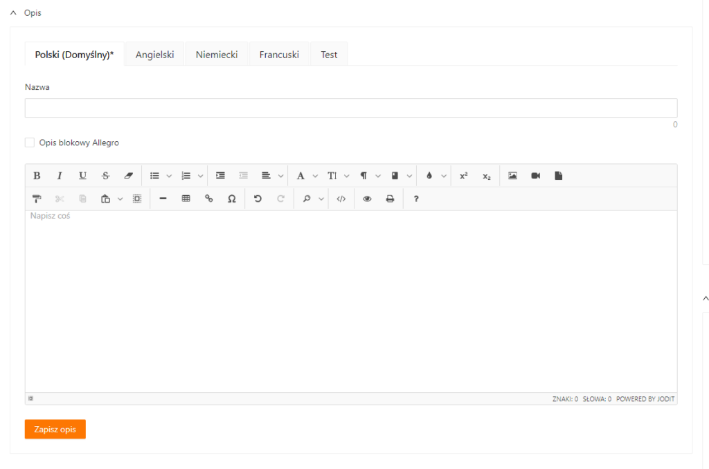 Standardowy edytor WYSIWYG