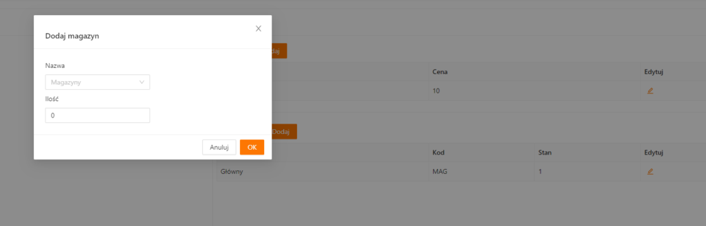 Dodawanie stanu na dodatkowym magazynie