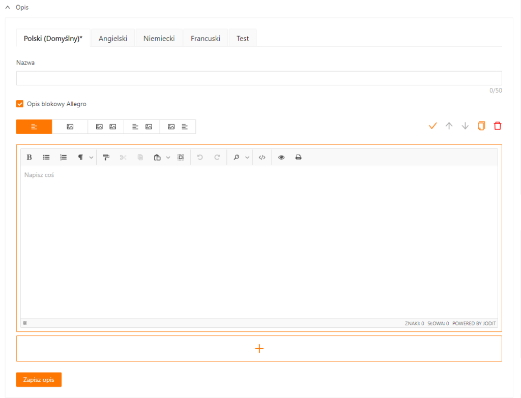 Edytor opisu blokowego Allegro