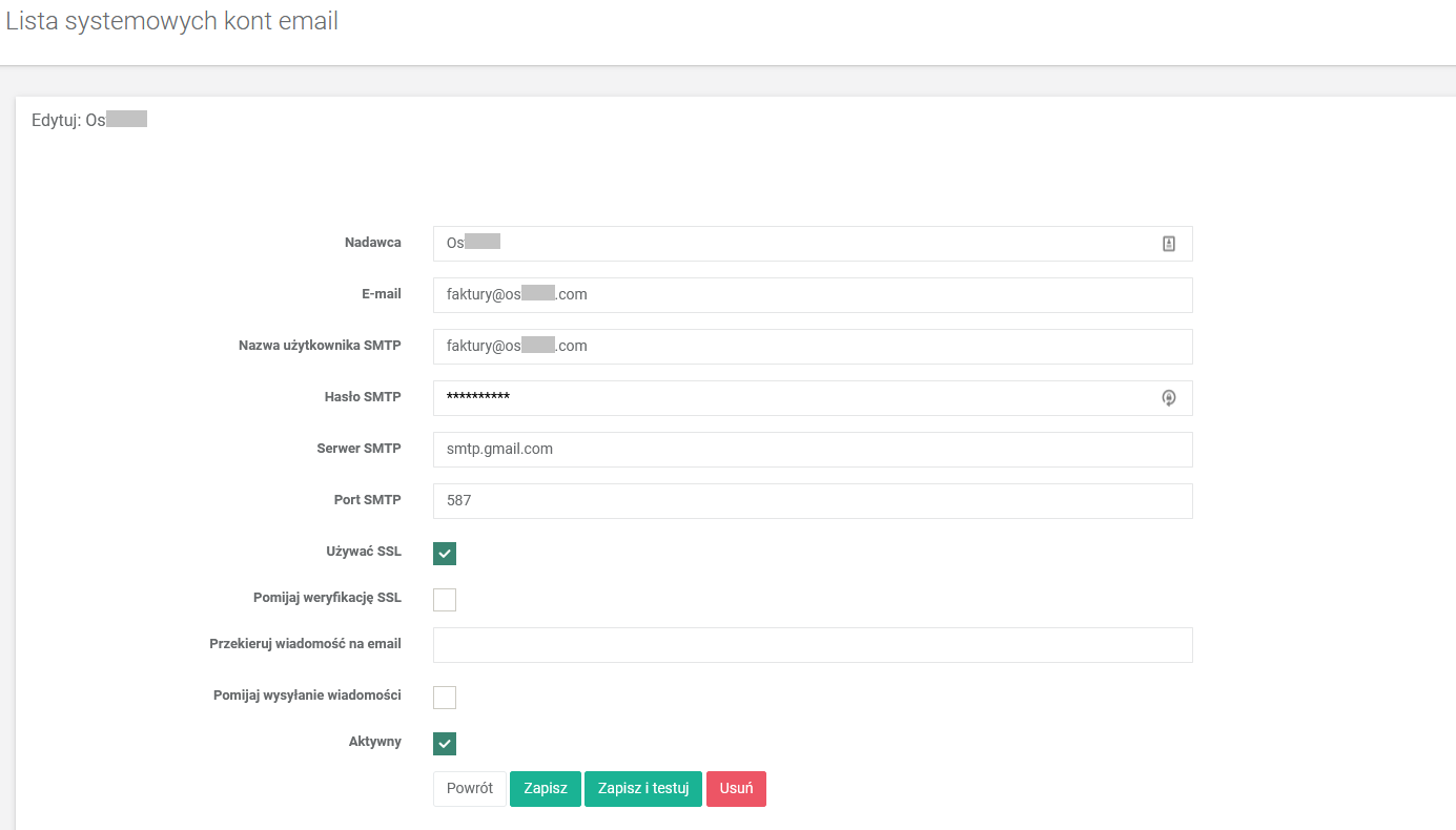 PrzykĹ‚ad ustawieĹ„ SMTP dla Gmaila