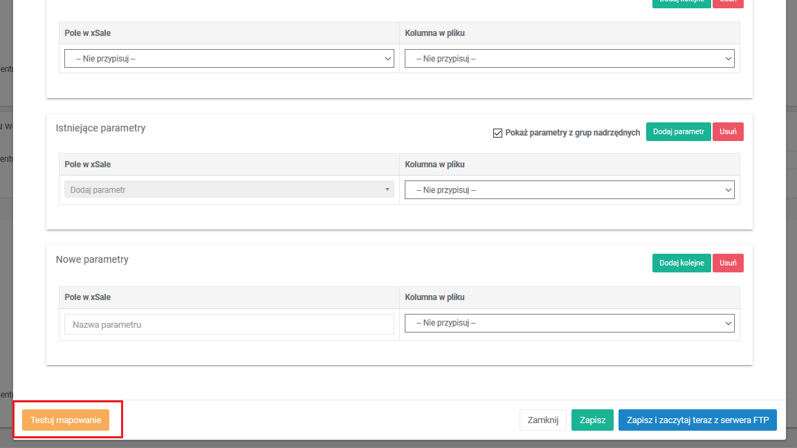 Przycisk testowania mapowania