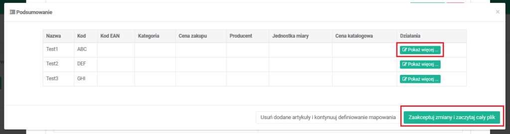 Podsumowanie testu mapowania