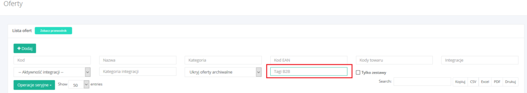 Wyszukiwanie ofert po tagach w xSale V1