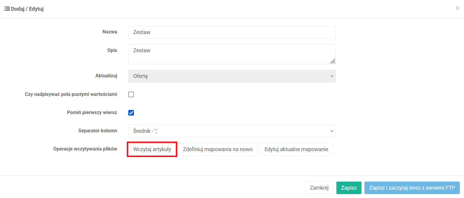 Wczytaj artykuły z listy dostawc&oacute;w