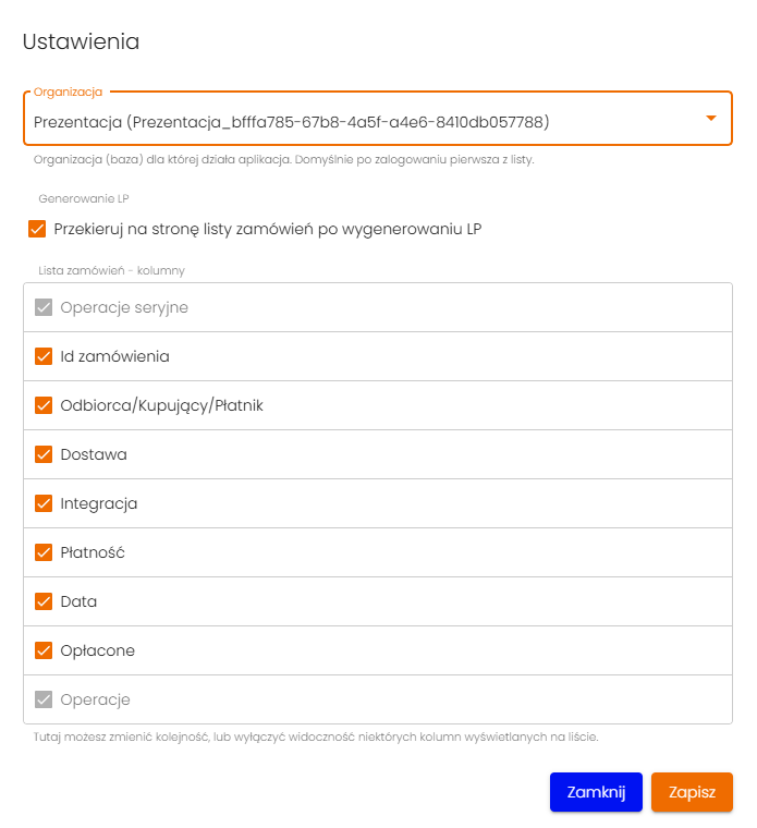 Ustawienia WMS Packing