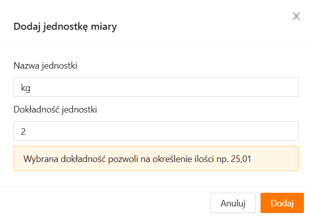 Dodawanie nowej jednostki miary