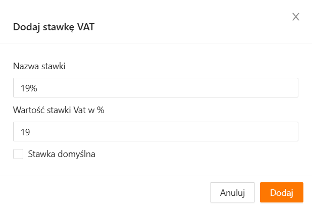 Dodawanie stawki VAT
