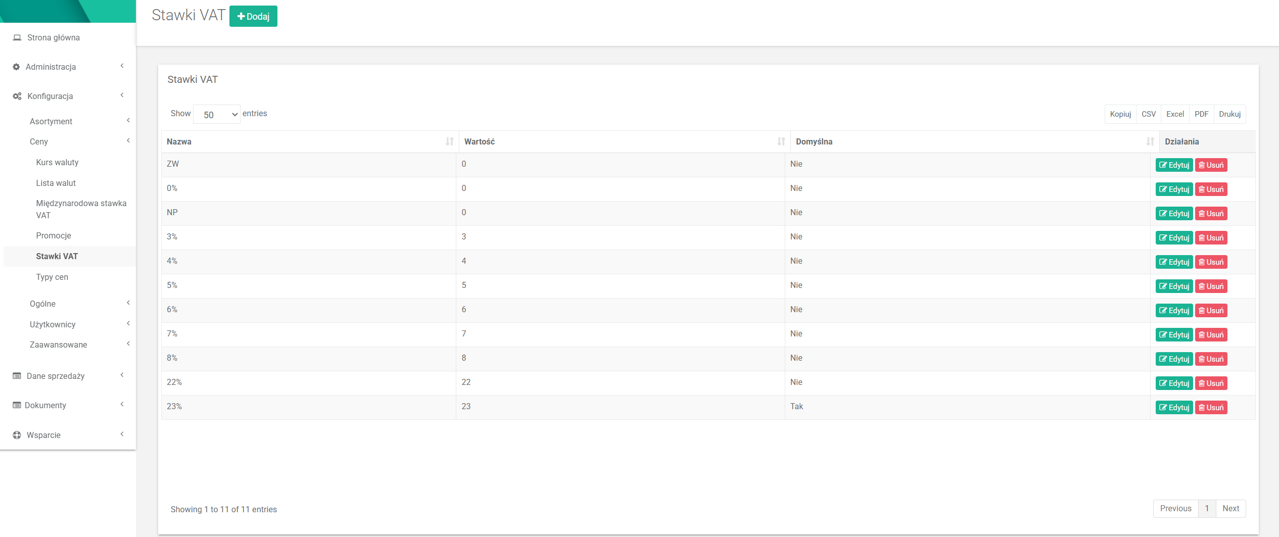 Stawki VAT w xSale V1