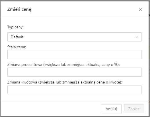 Edycja ceny na wybranym cenniku