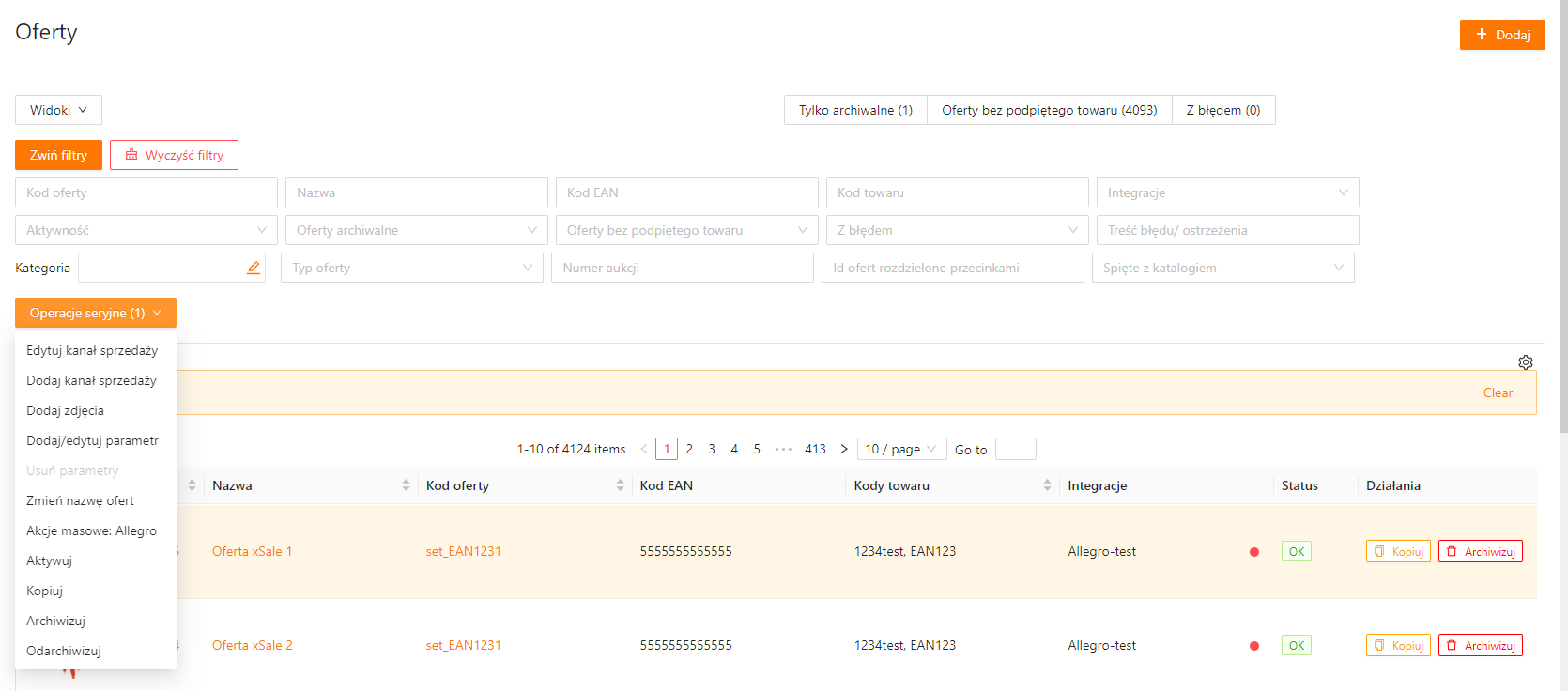 Lista operacji seryjnych