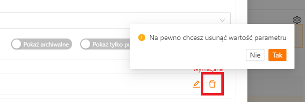 Usuwanie parametru w edycji