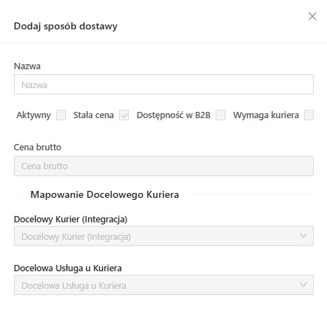 Formularz dodawania sposobu dostawy