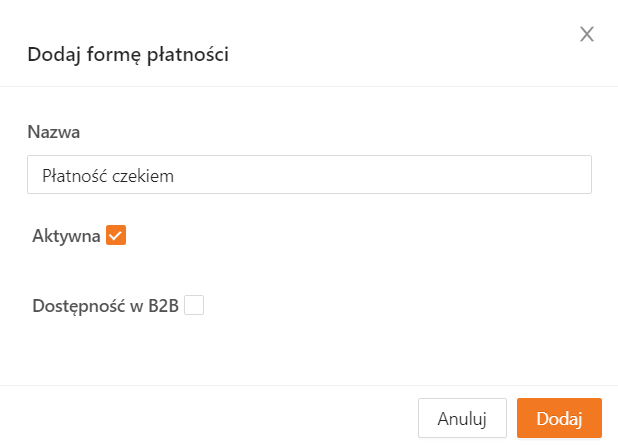 Dodawanie formy płatności w xSale