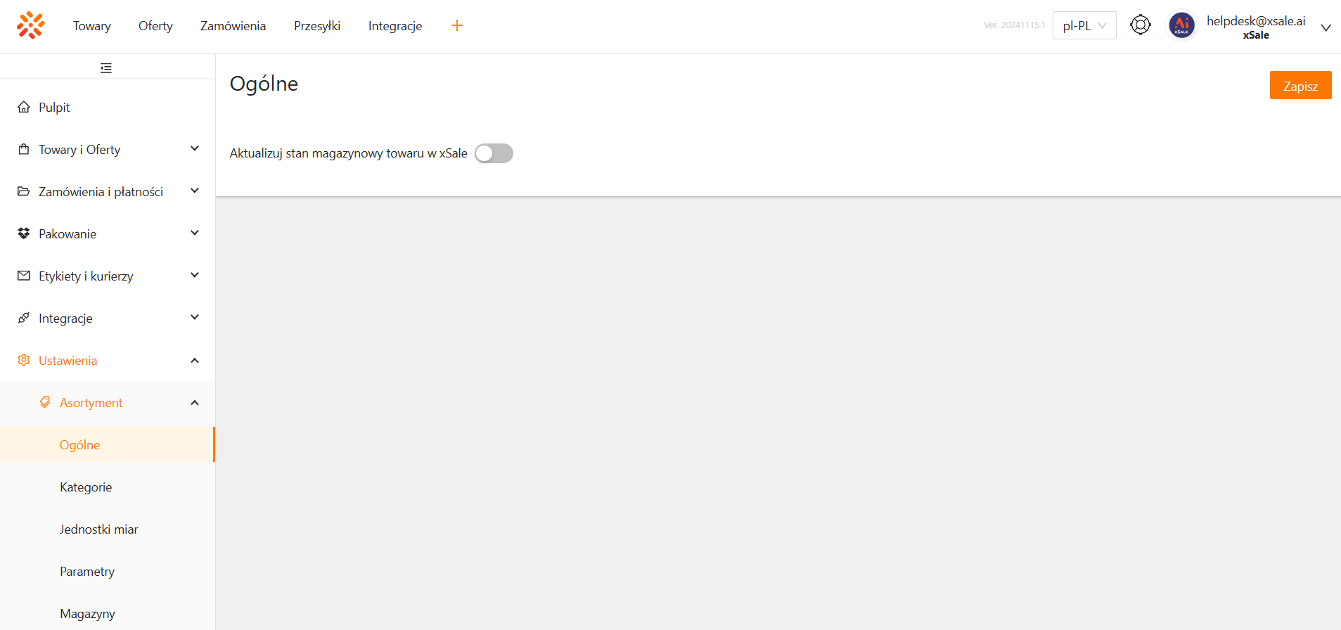 Ustawienie aktualizacji stanu magazynowego towaru w xSale