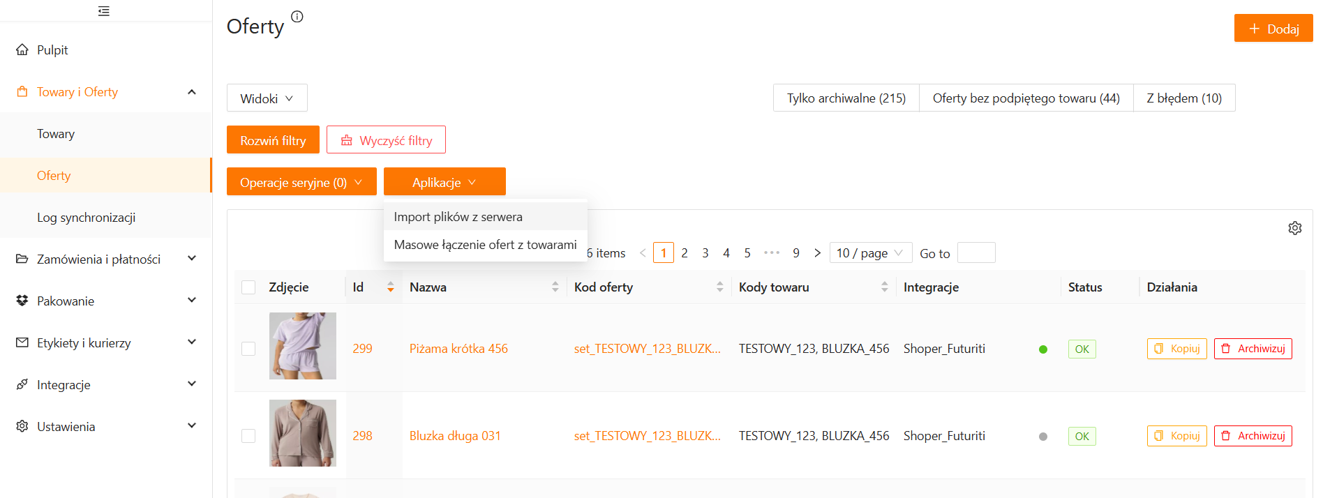 Uruchomienie importu plików z listy ofert