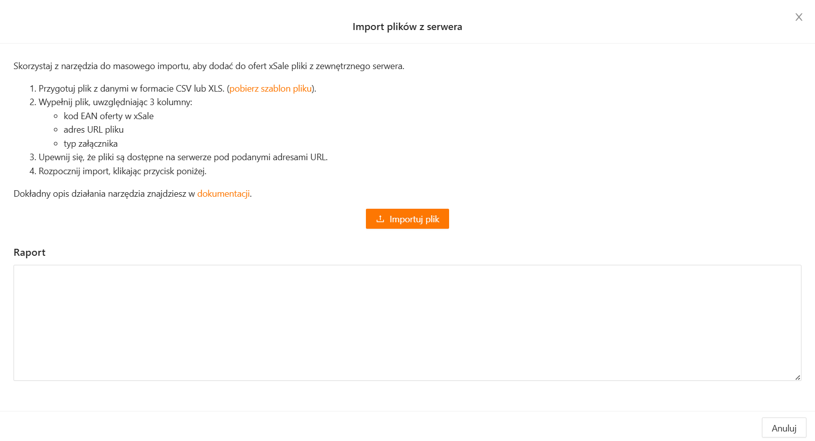 Okno importu plików