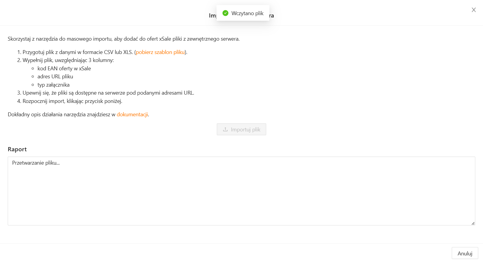 Raport trwającego importu