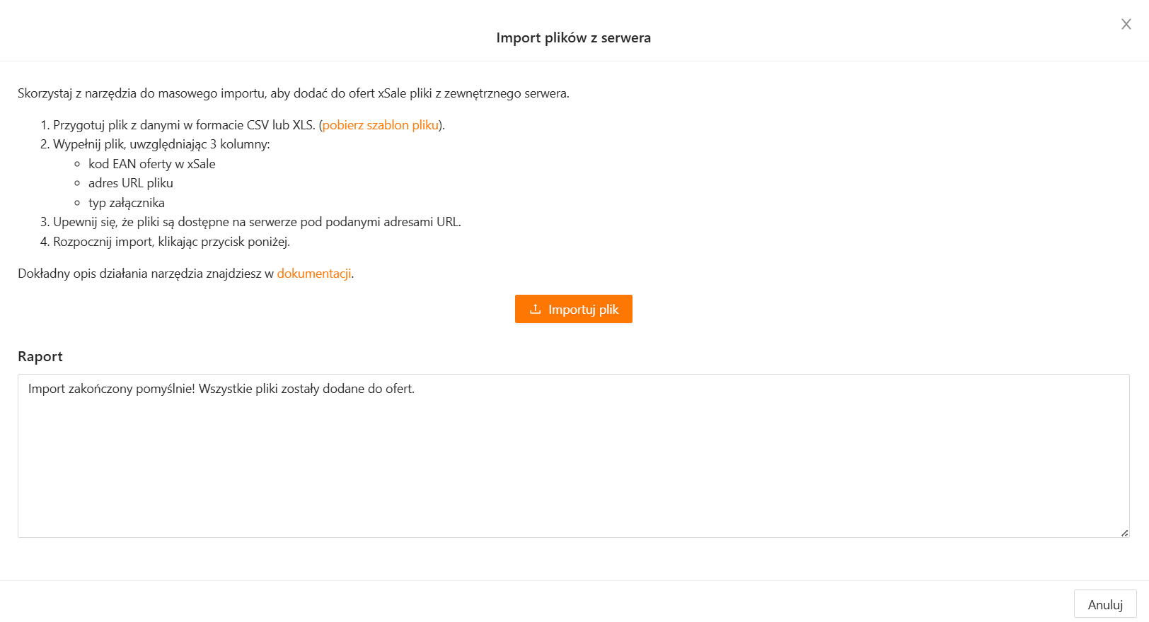 Raport poprawnie zakończonego importu