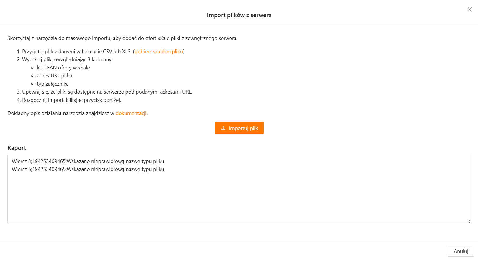 Raport błędów importu