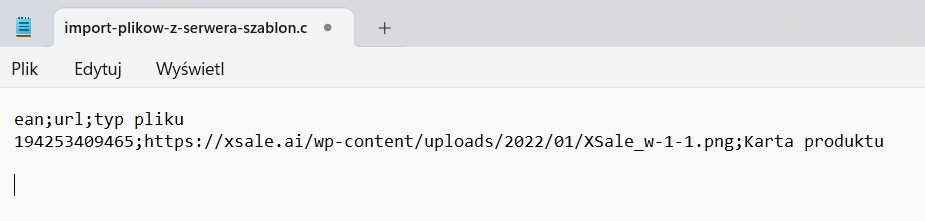 Przykład poprawnie przygotowanego pliku importu