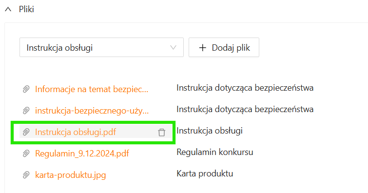 Usuwanie pliku z oferty