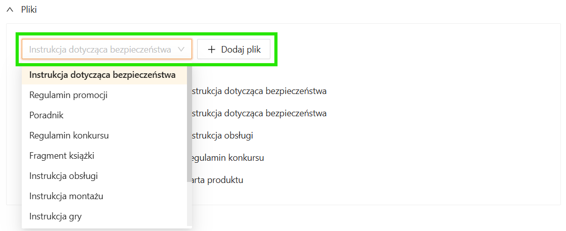 Wybór typu załącznika