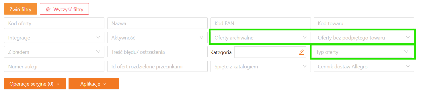 Ignorowane filtry w aplikacji masowego łączenia