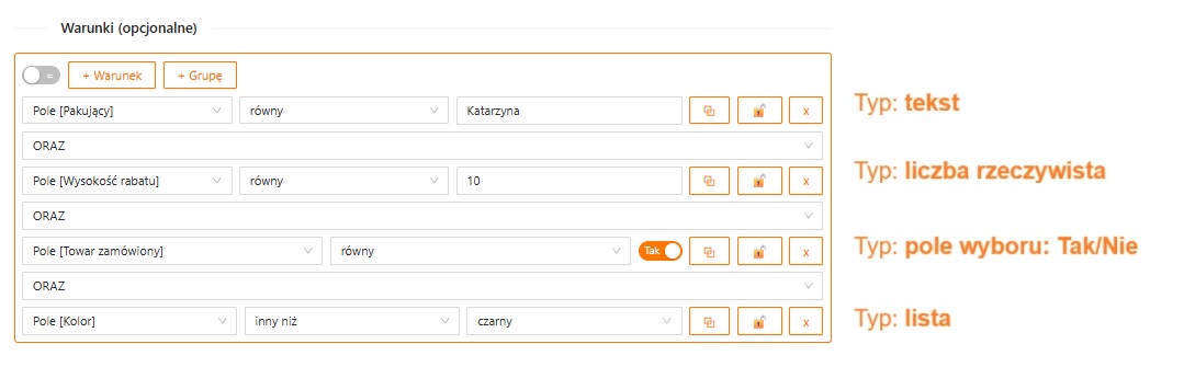 Pole dodatkowe w warunkach procesu