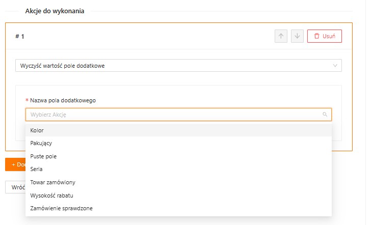 Czyszczenie wartości pola dodatkowego