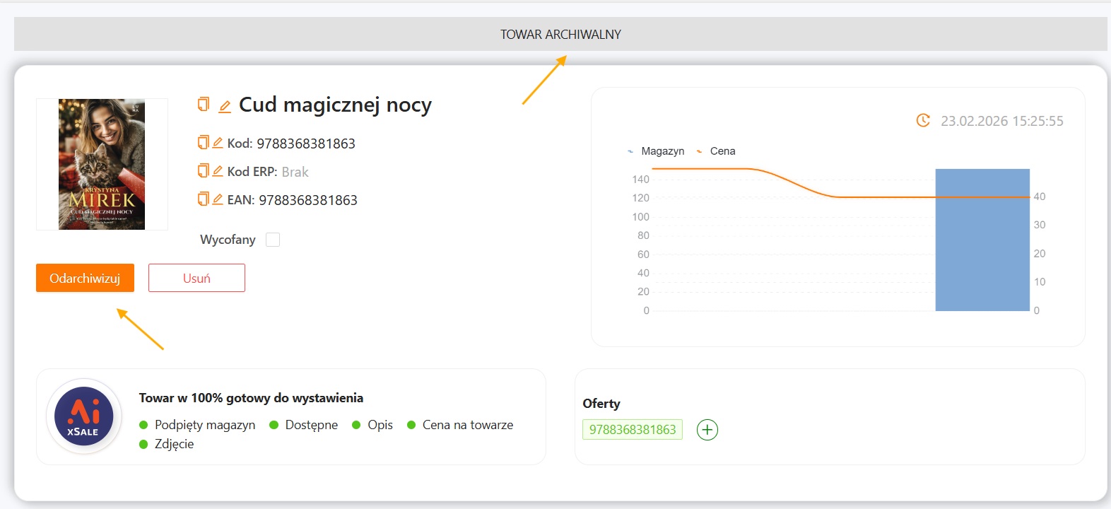 Oznaczenie towaru archiwalnego w xSale V2