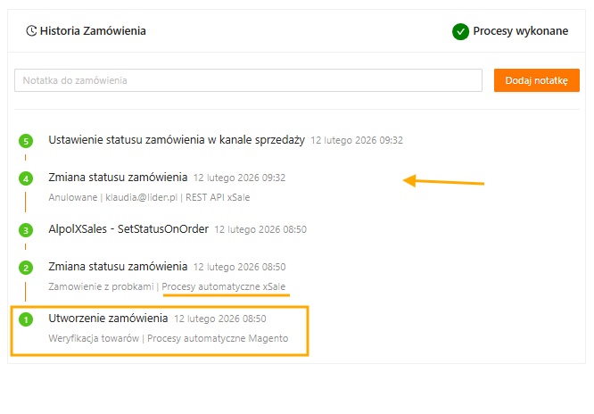 Historia zam&oacute;wienia &ndash; zmiany statusu