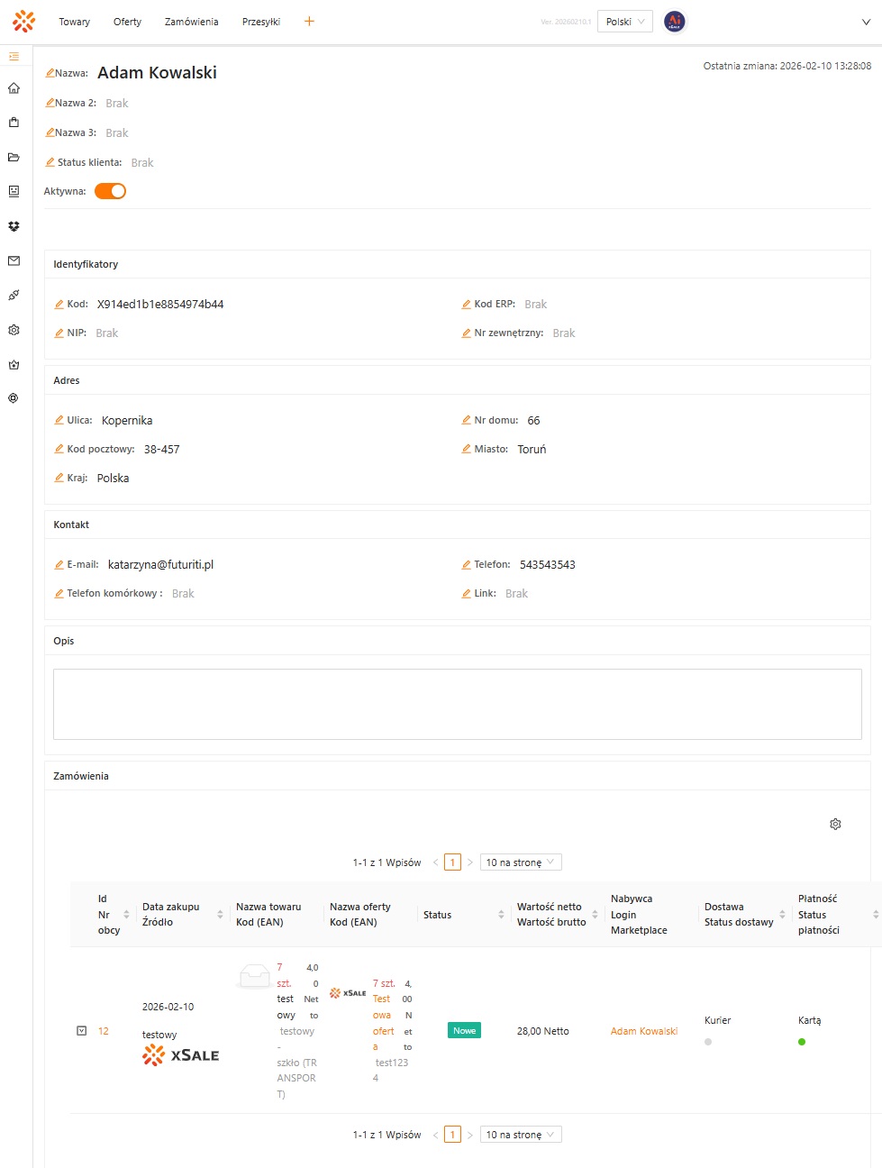 Edycja kontrahenta w xSale