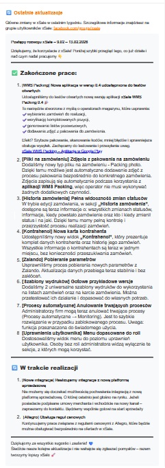 Ostatnie aktualizacje – przykład raportu