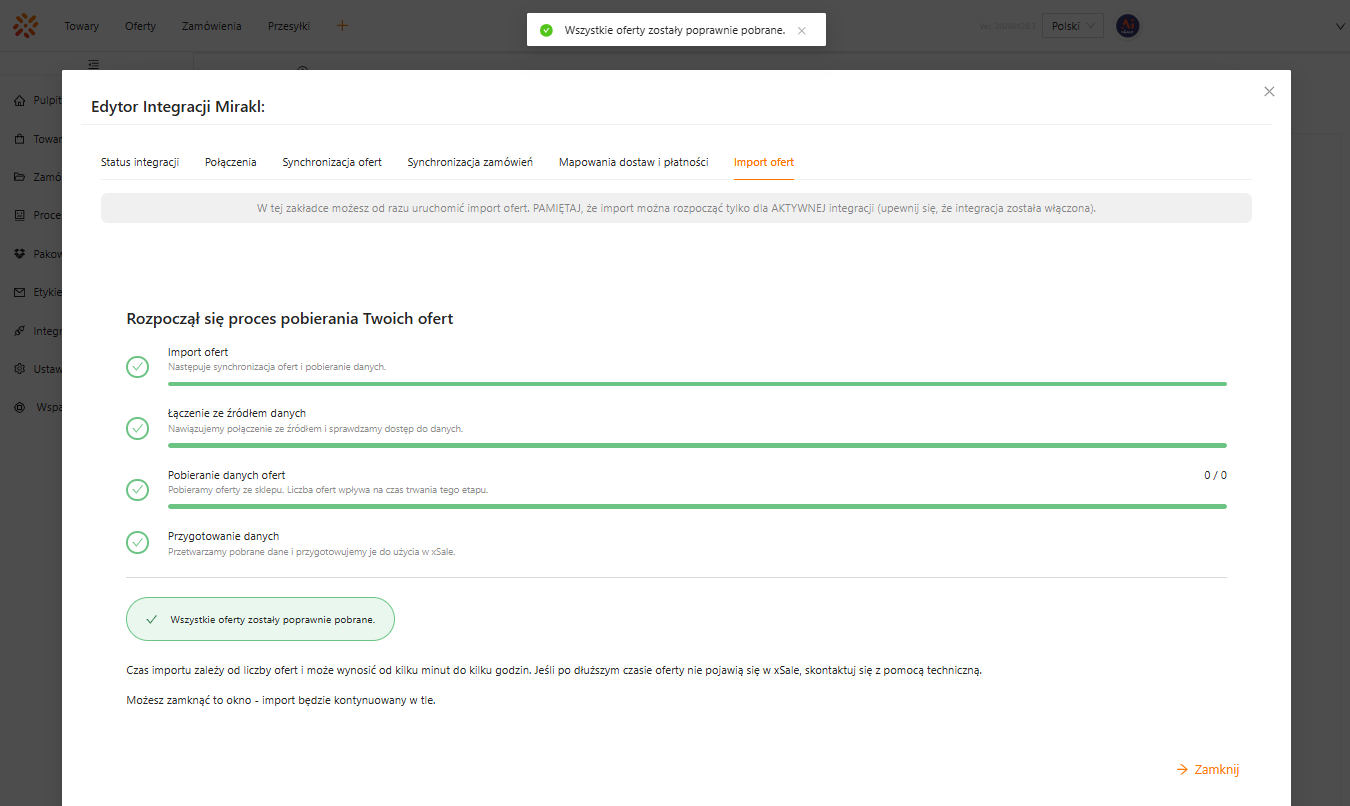 Pobrane oferty z Mirakl w xSale