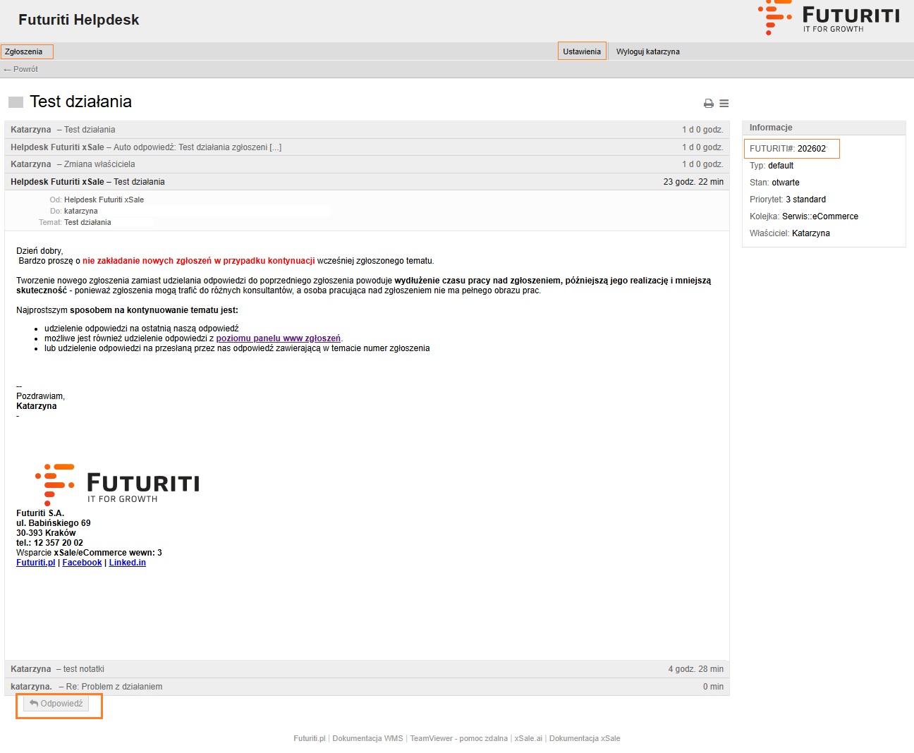 Panel systemu zgłoszeń