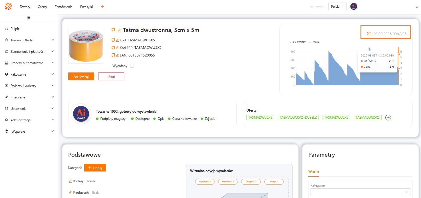 Pole Ostatnia zmiana na karcie towaru
