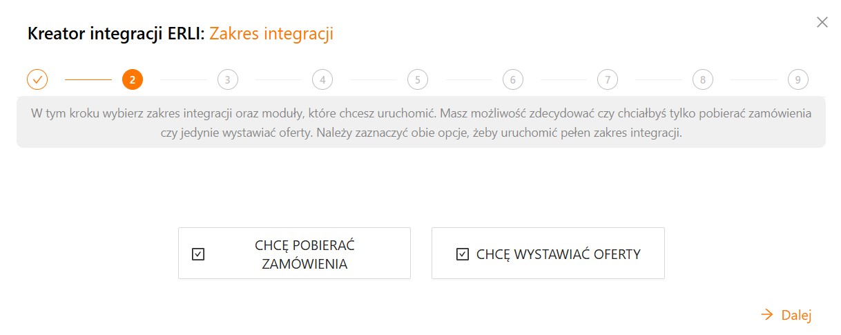 Kreator integracji Erli - zakres integracji