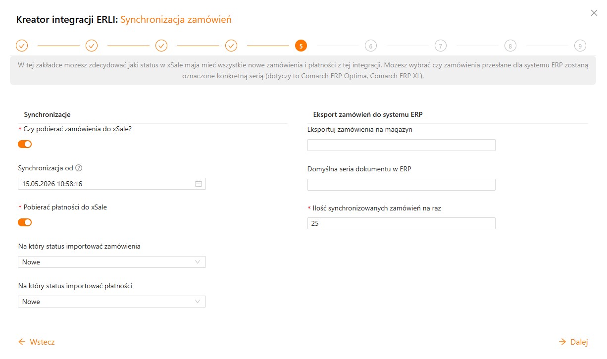 Kreator integracji Erli - synchronizacja zamówień