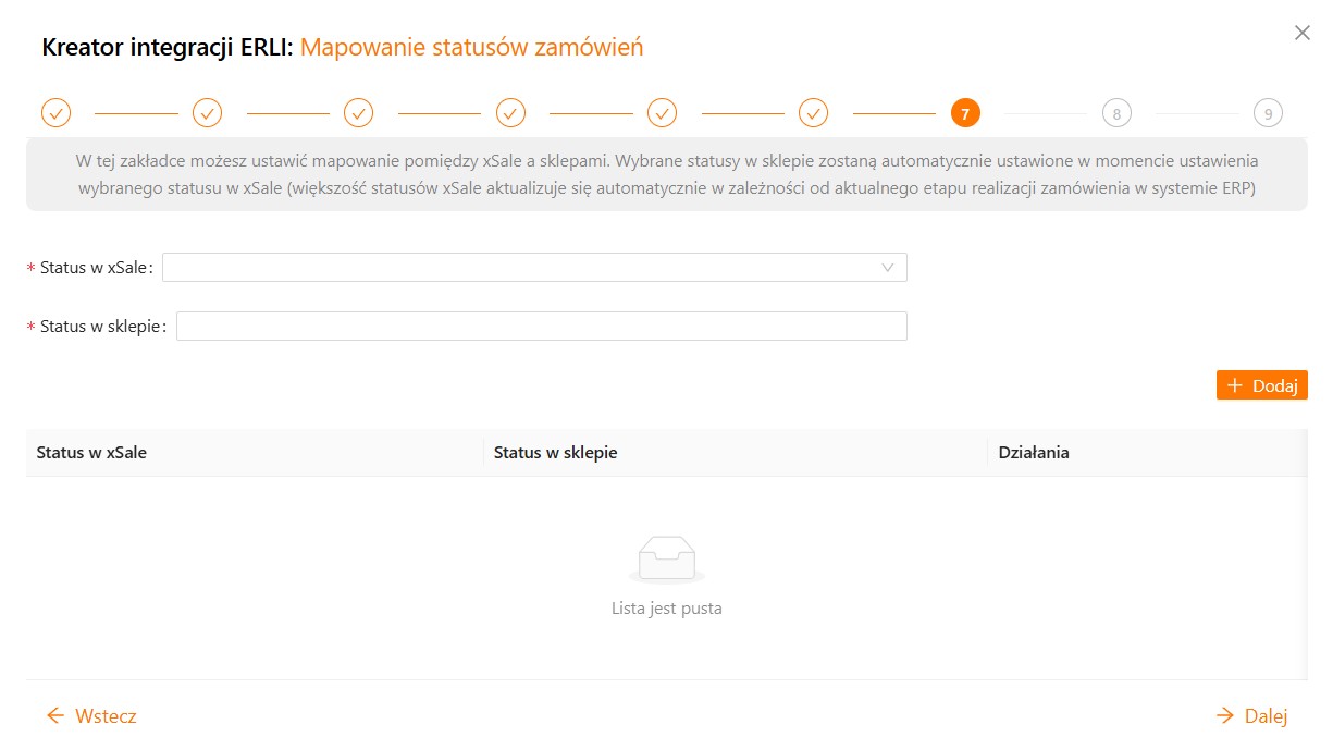 Kreator integracji Erli - mapowanie statusów zamówień