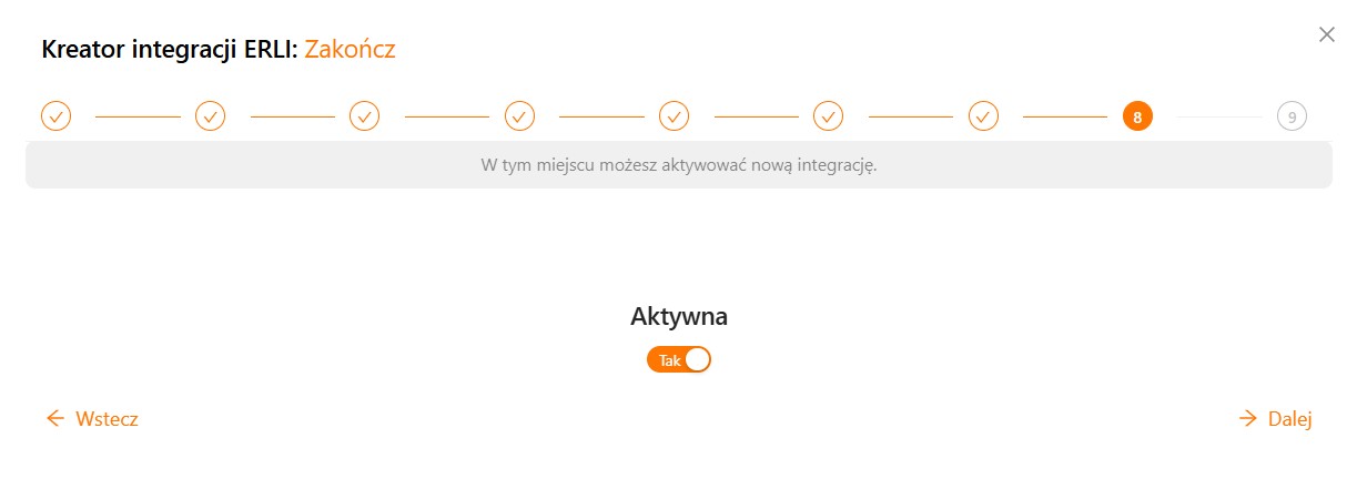 Kreator integracji Erli - aktywacja integracji
