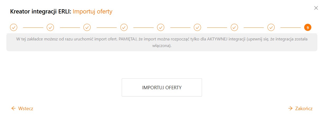 Kreator integracji Erli - zapisanie zmian